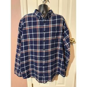 Lands End Flannel Shirt Mens 3XLT Blue Plaid Traditional Fit Cotton